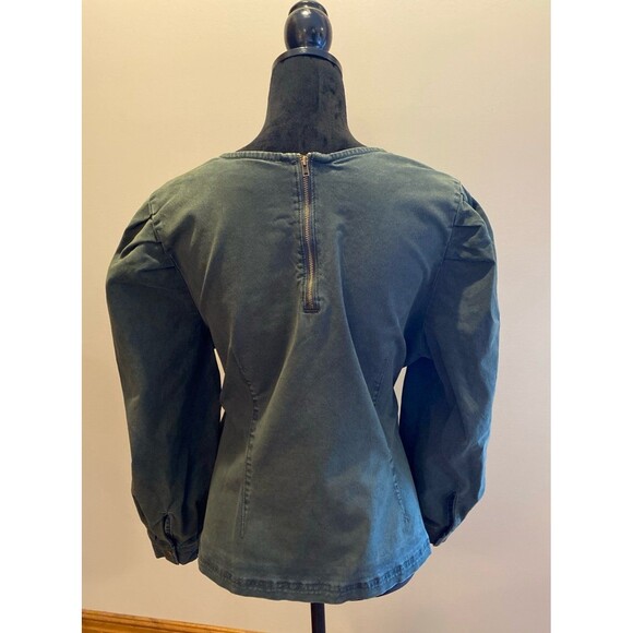 Universal Thread Blouse Top Size XL Hunter Green Denim Fitted Puffy Sleeves - Picture 4 of 11
